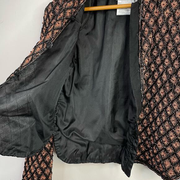 Vintage Adrianna Papell Evening Silk Beaded Embroidered Jacket Black Copper S - Picture 9 of 14